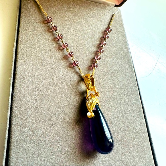 NIB VTG Nolan Miller Glamour Collection Black and Gold Pendant Necklace - Picture 2 of 4